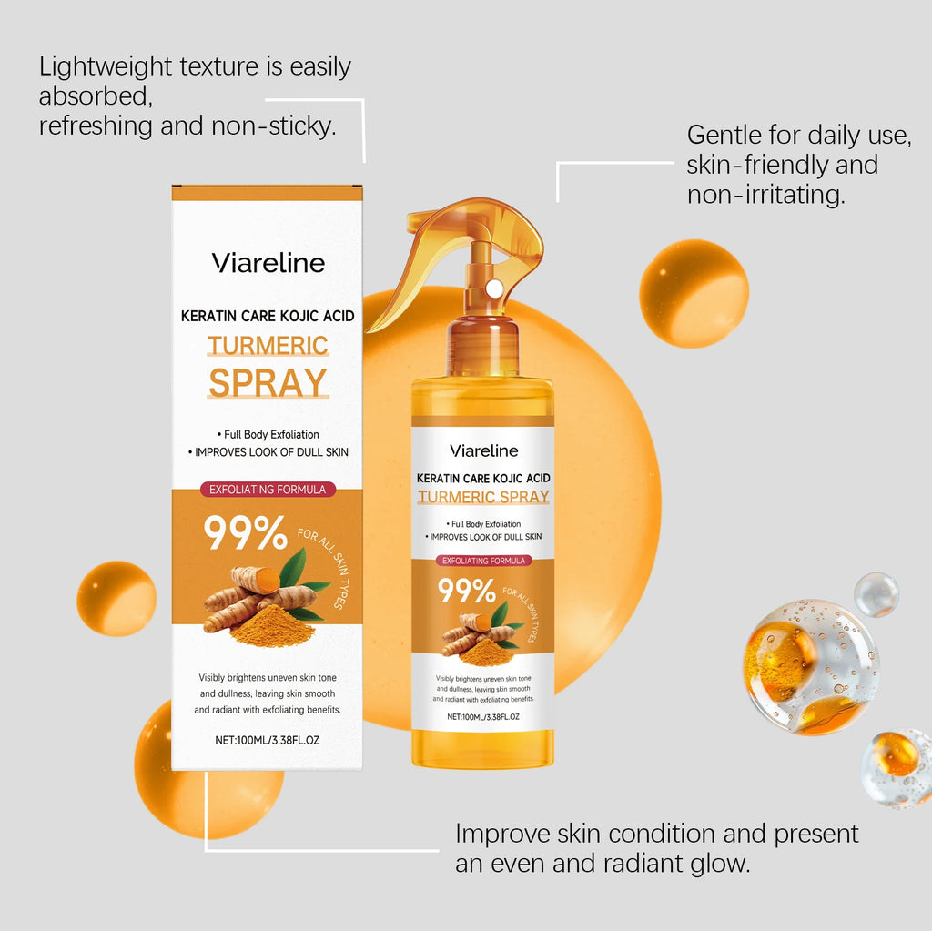 Kojic Acid & Turmeric Brightening Body Spray – Exfoliate, Glow & Even Skin Tone