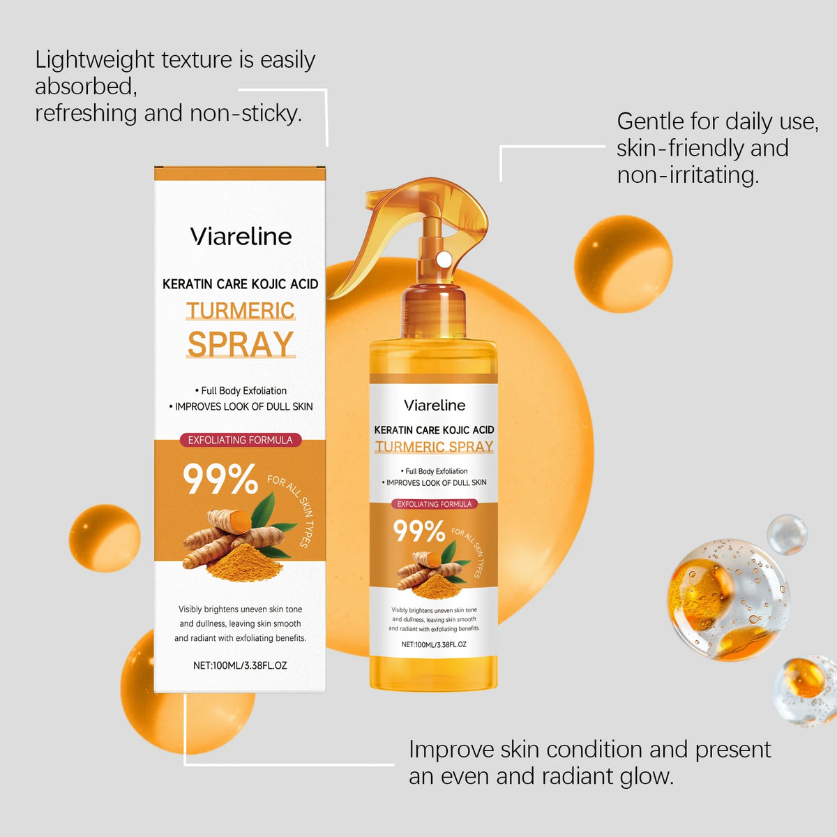 Kojic Acid & Turmeric Brightening Body Spray – Exfoliate, Glow & Even Skin Tone