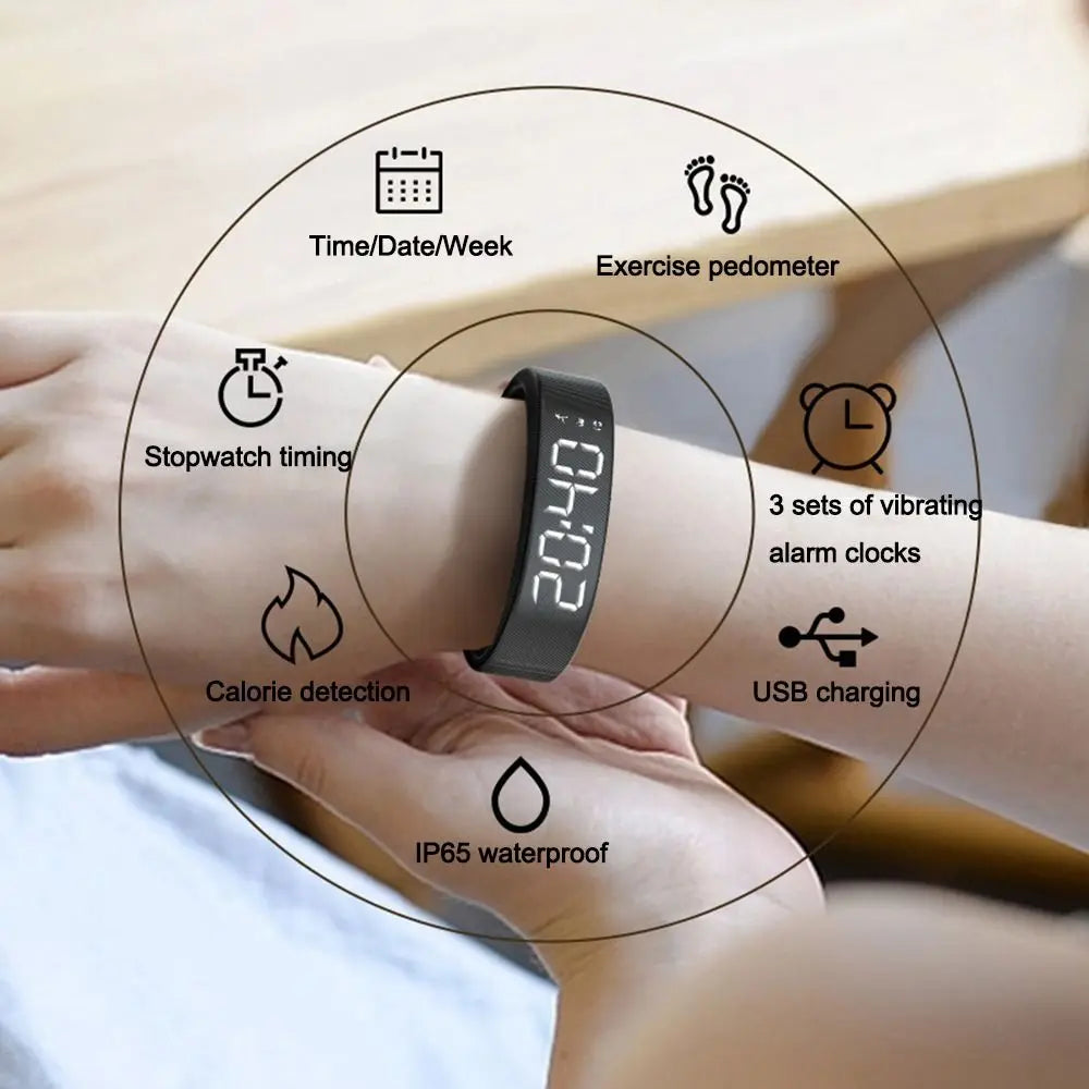 Vibrating Alarm Bracelet Watch – Silent LED Wrist Alarm with Pedometer & Sleep Tracker | Waterproof for Men, Women & Teens