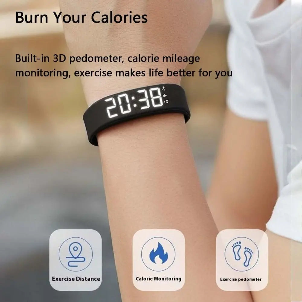 Vibrating Alarm Bracelet Watch – Silent LED Wrist Alarm with Pedometer & Sleep Tracker | Waterproof for Men, Women & Teens