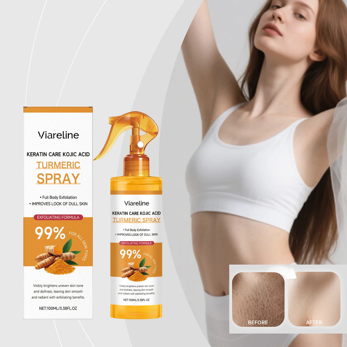 Kojic Acid & Turmeric Brightening Body Spray – Exfoliate, Glow & Even Skin Tone