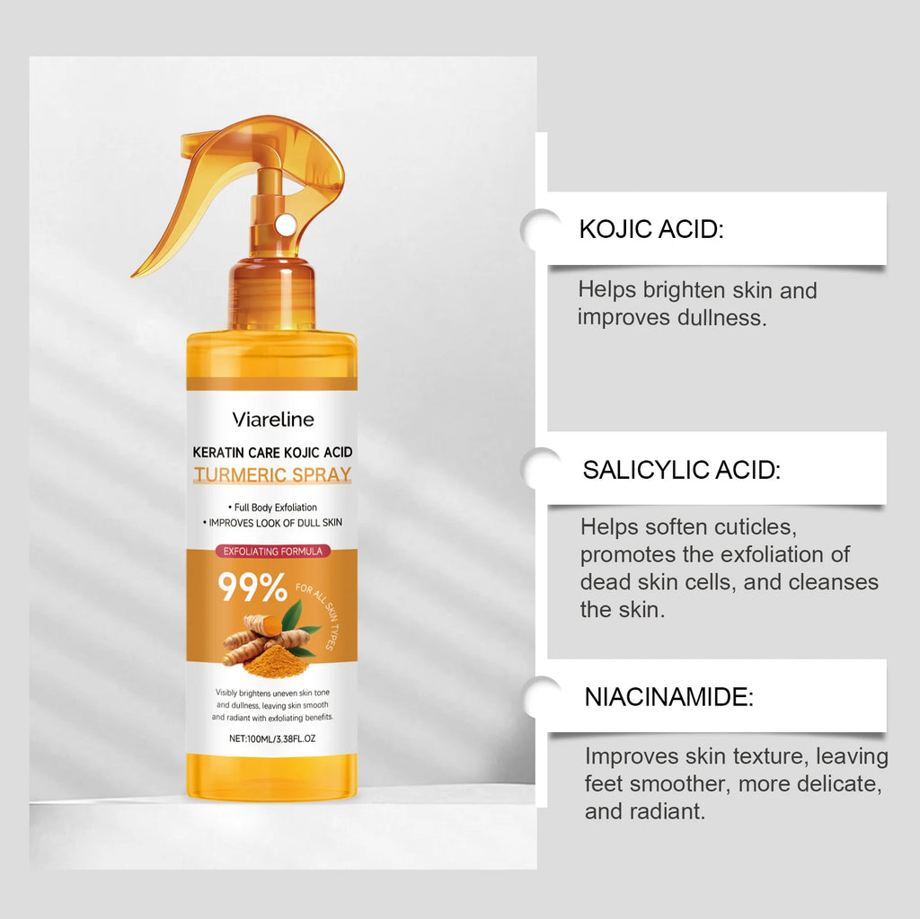 Kojic Acid & Turmeric Brightening Body Spray – Exfoliate, Glow & Even Skin Tone